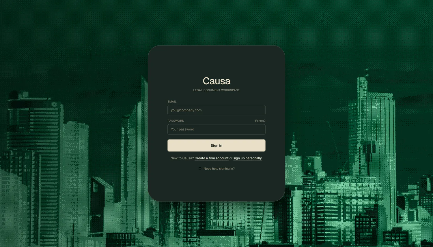 Causa sign-in on the dithered Manila skyline